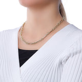 14k Gold | Round Stacking Paperclip and Cricle Pattern Chain Necklace