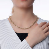 14k Gold | Round Stacking Paperclip and Cricle Pattern Chain Necklace