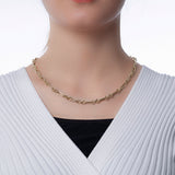 14k Gold | Round Stacking Paperclip and Cricle Pattern Chain Necklace