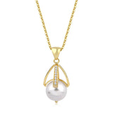 14k Gold | CZ Gemstone Pearl Charm Necklace