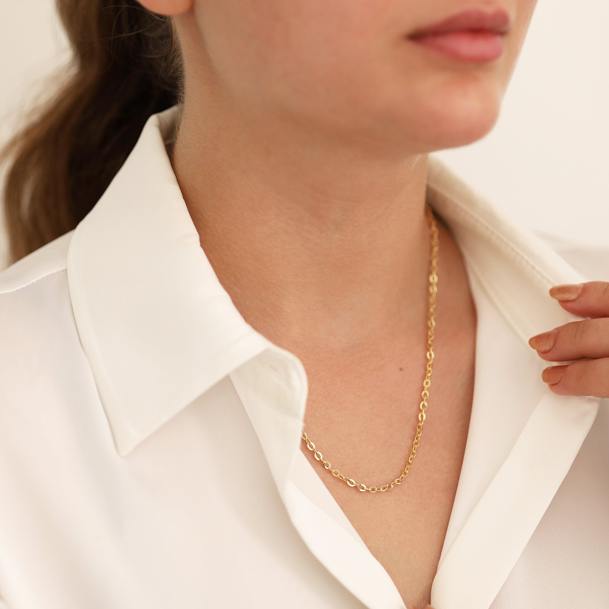 14k Gold | Flat Oval Cable Chain Necklace