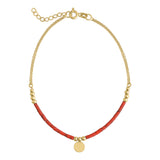 14k Gold | Coral Beaded Bracelet with Engravable Coin Charm