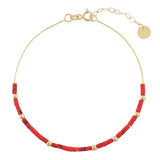 14k Gold | Coral Beaded Bracelet with Personalized Gold Disc
