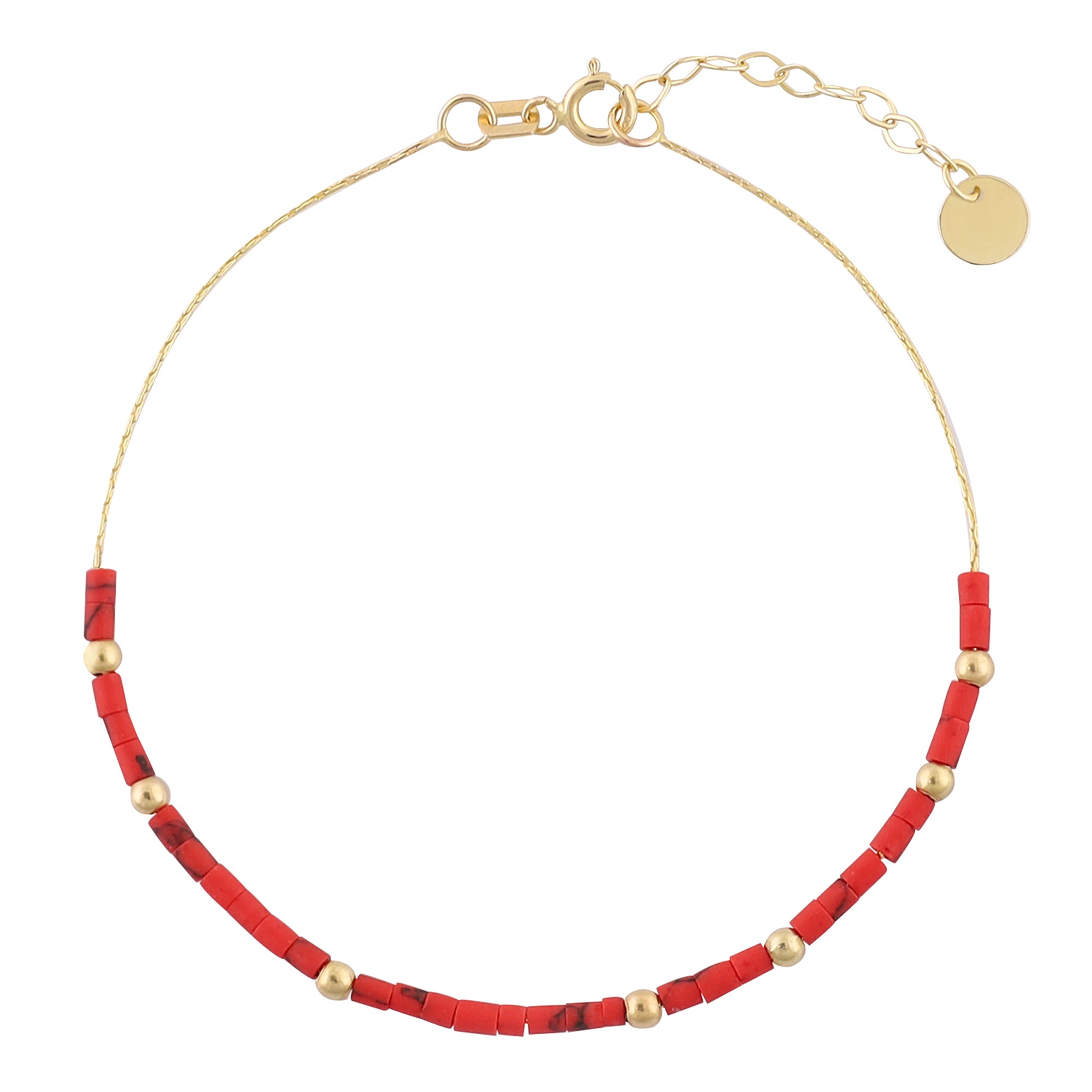 14k Gold | Mix Natural Stones Beaded Bracelet with Personalized Gold Disc