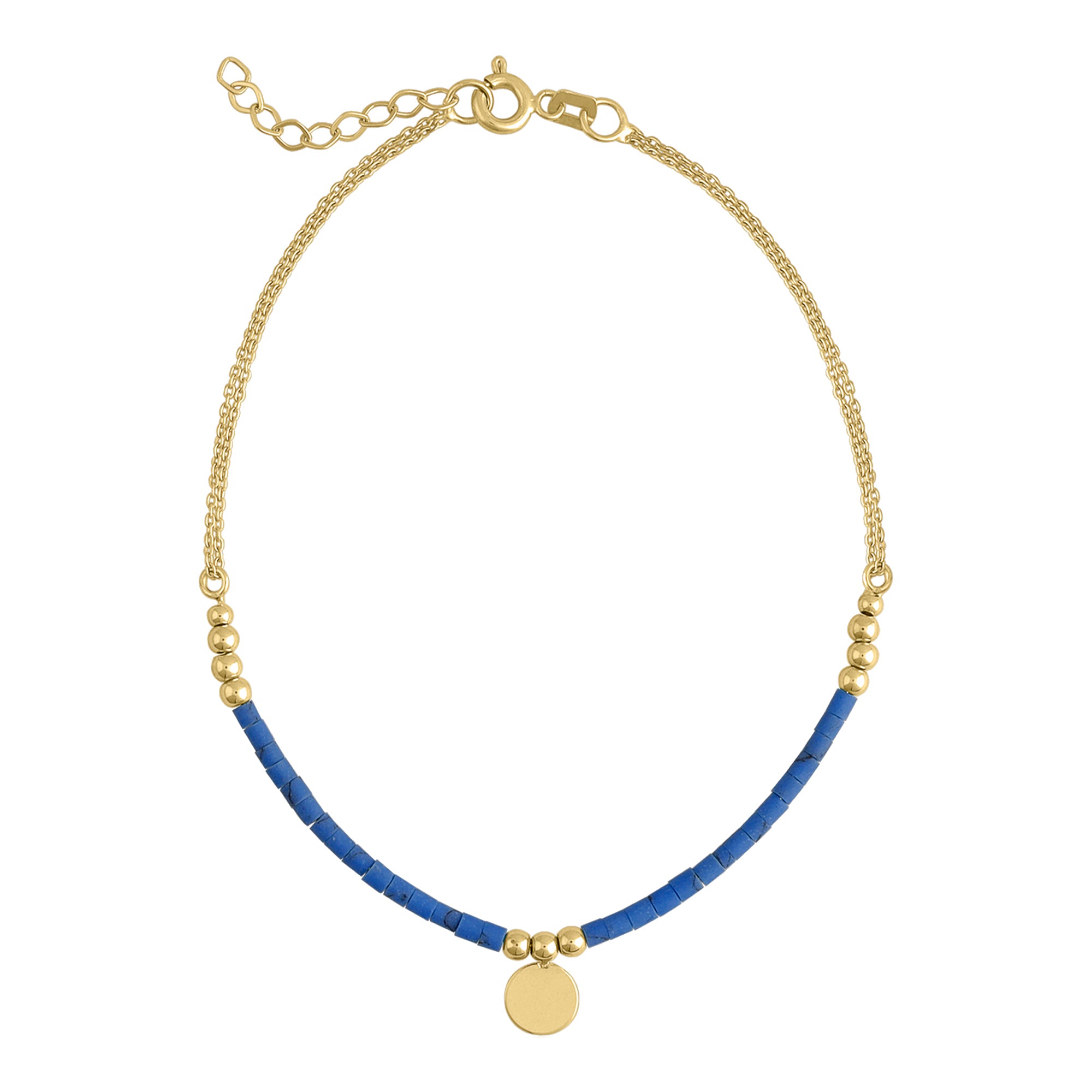 14k Gold | Turquoise Beaded Bracelet with Engravable Coin Charm