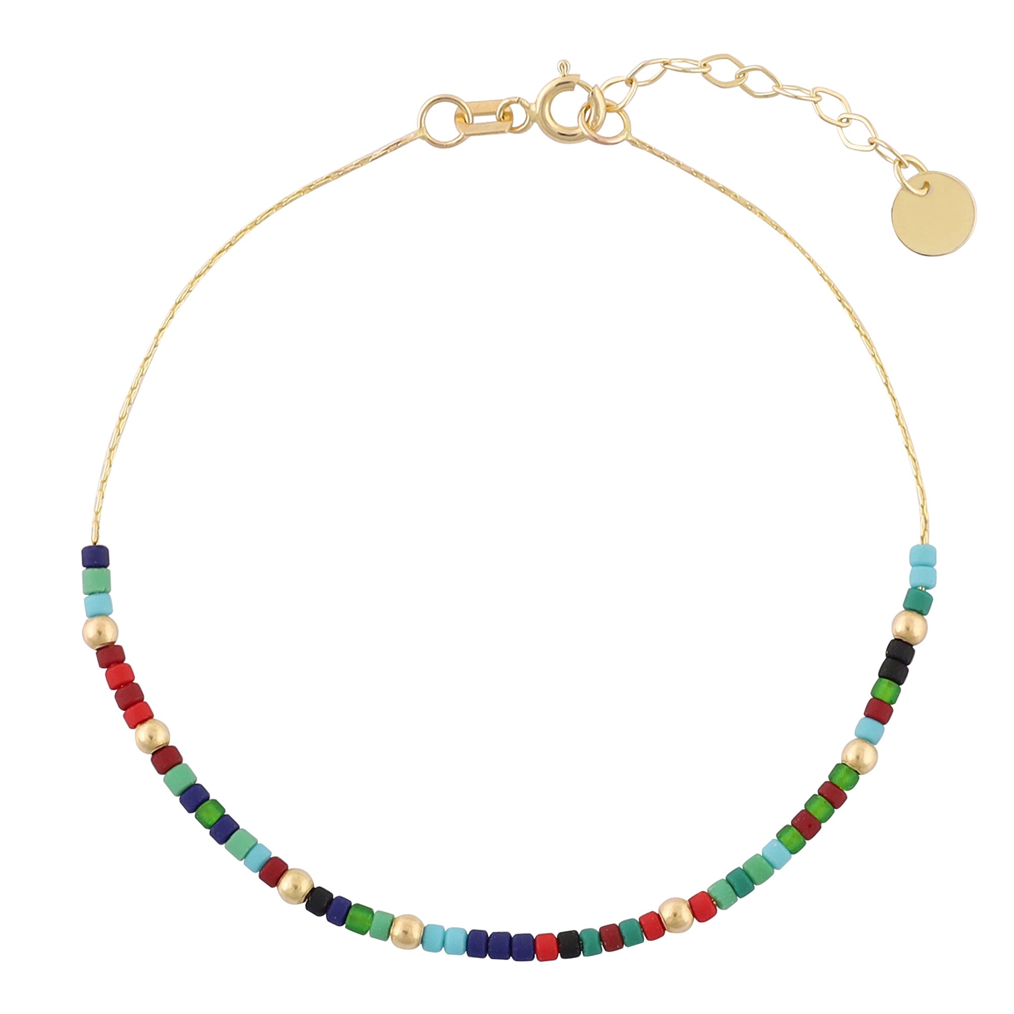 14k Gold | Coral Beaded Bracelet with Personalized Gold Disc