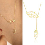 Double Leaves Lariat Necklace