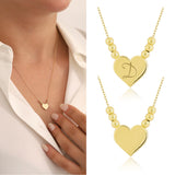 Gold Beaded Engravable Flat Heart Necklace