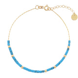 14k Gold | Lapis Lazuli Beaded Bracelet with Personalized Gold Disc