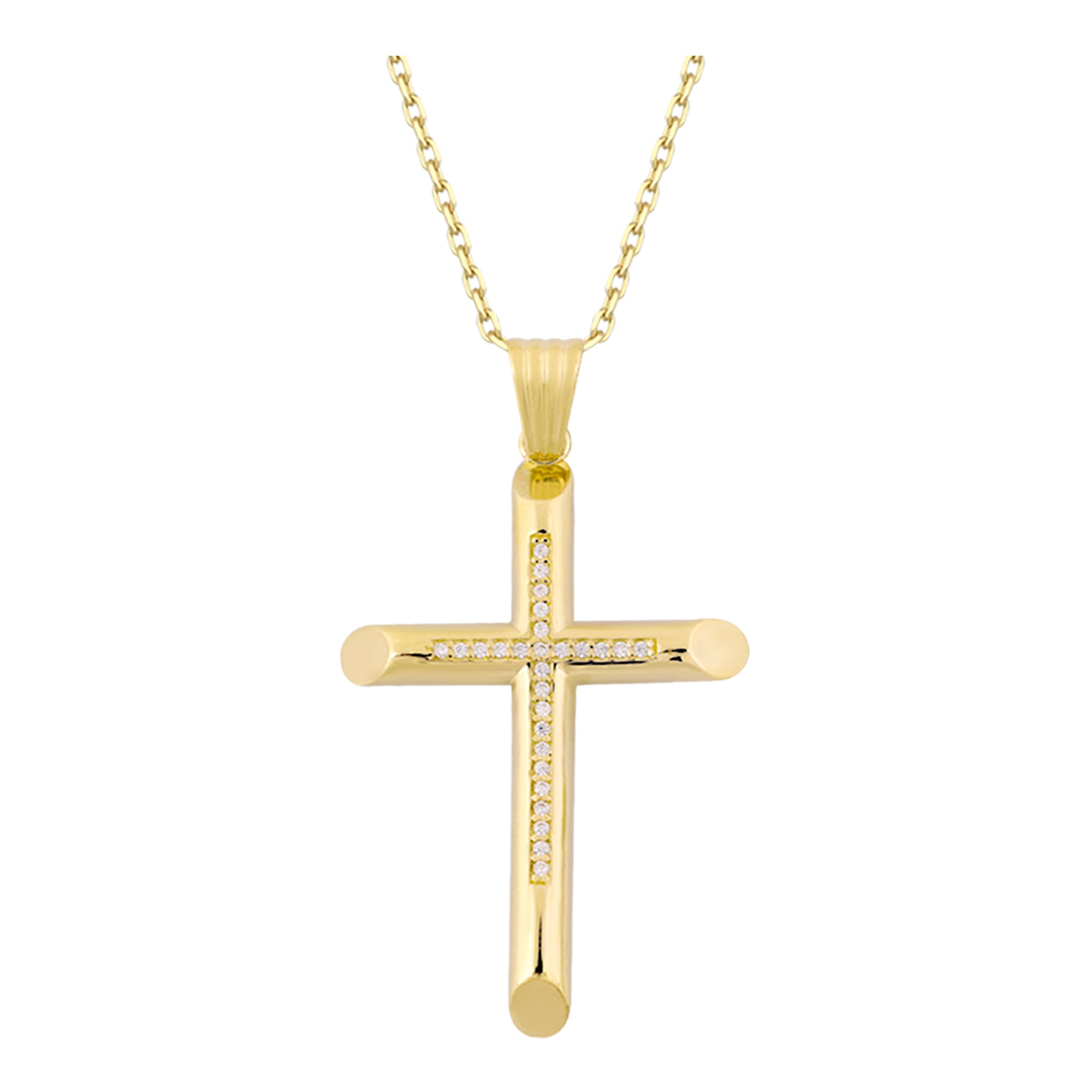 14k Gold | Hollow Cross Pendant Necklace