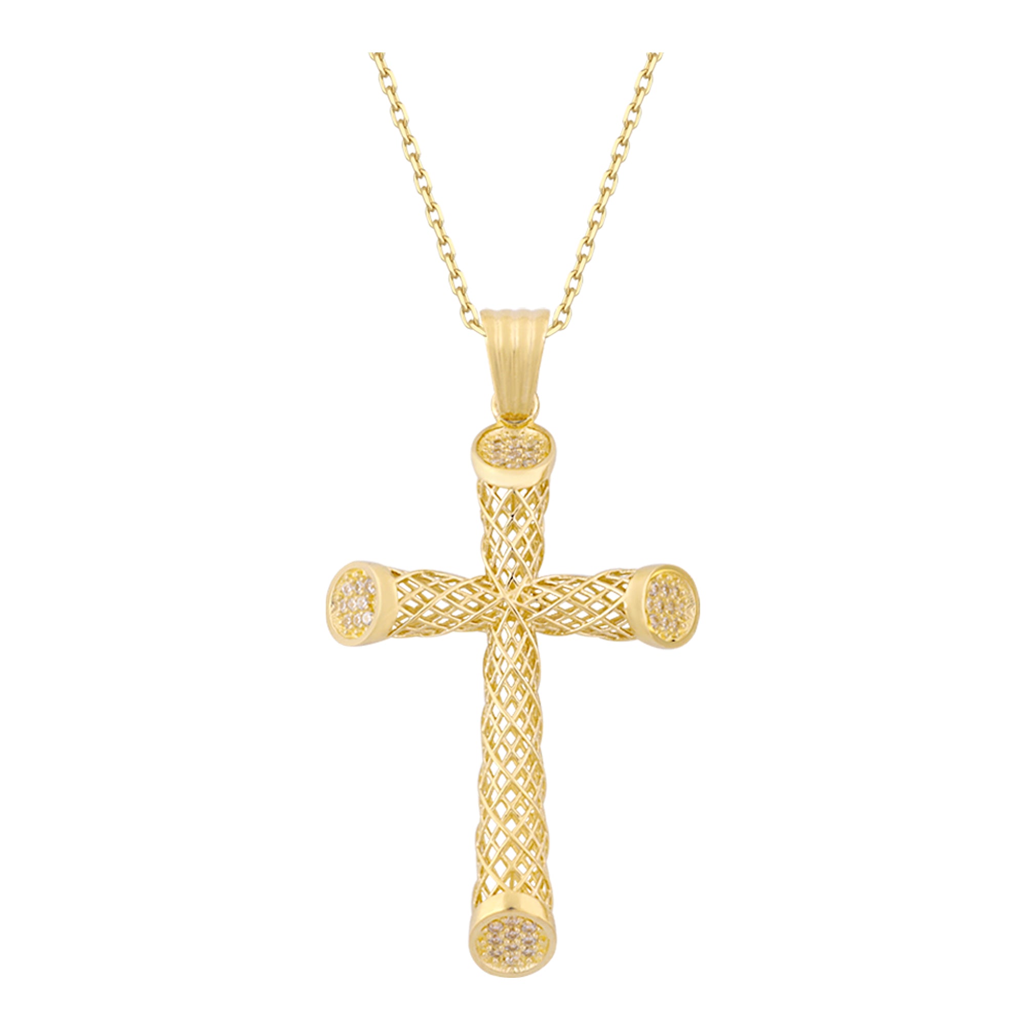 14k Gold | Hollow Cross Pendant Necklace