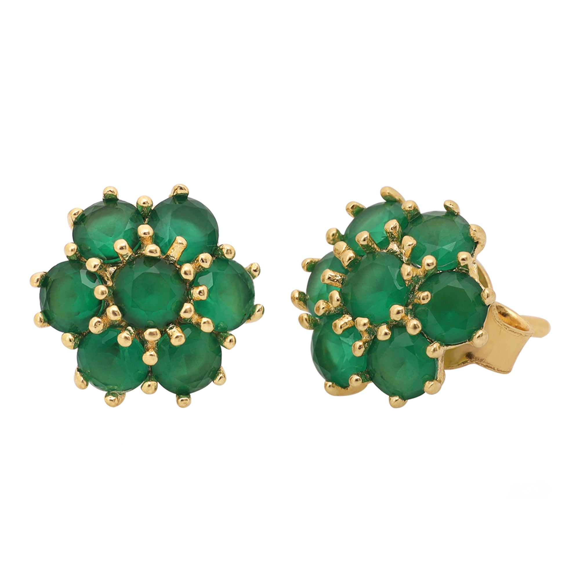 14k Gold | Sapphire Hexagon Flower Stud Earrings