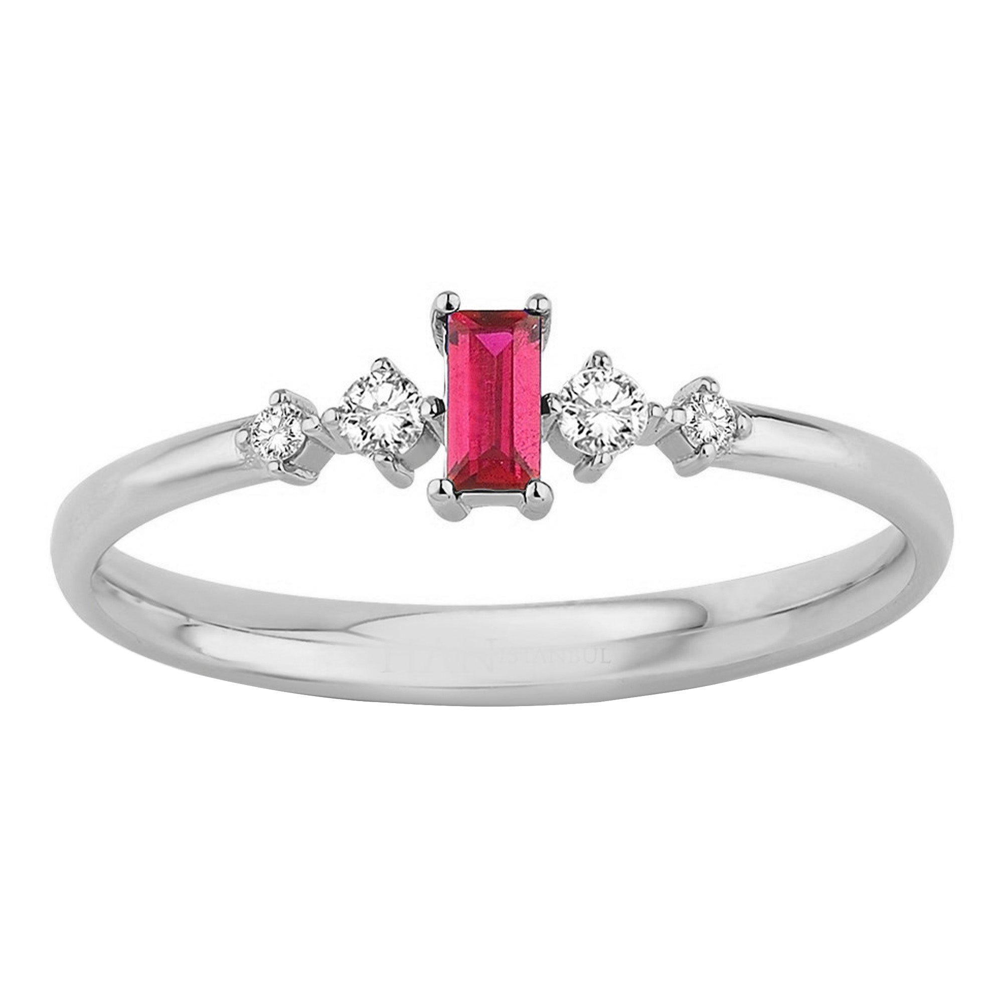 14k Gold | Baguette Cut Sapphire with Diamond Ring