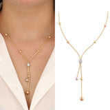 Franco Mesh Chain with Gold Beaded Lariat Necklace