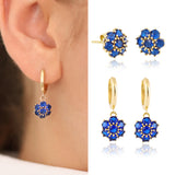 Sapphire Hexagon Flower Dangle Earrings