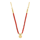 14k Gold | Red Coral Natural Stone Necklace with Coin Charm