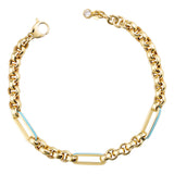14k Gold | Rolo Bracelet with Aqua Inlay Paperclip Links