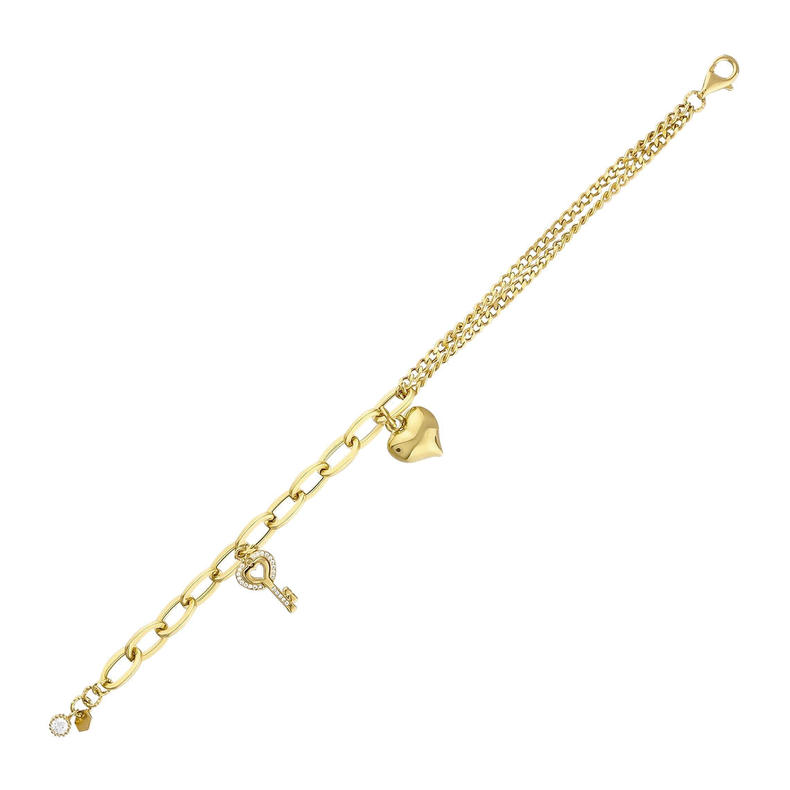 Double Curb Chain & Paperclip Chain Charm Bracelet