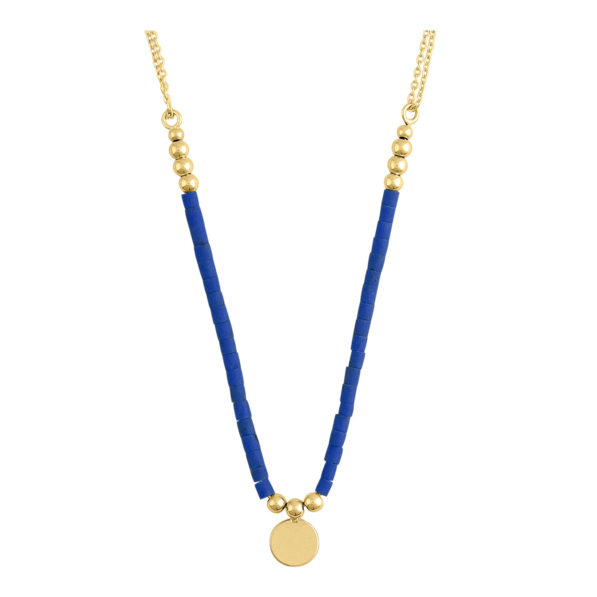 14k Gold | Lapis Lazuli Natural Stone Necklace with Coin Charm