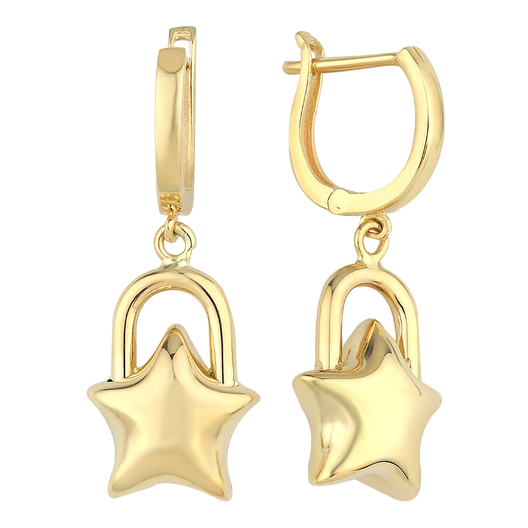 14k Gold | Puffy Heart Dangle Earrings