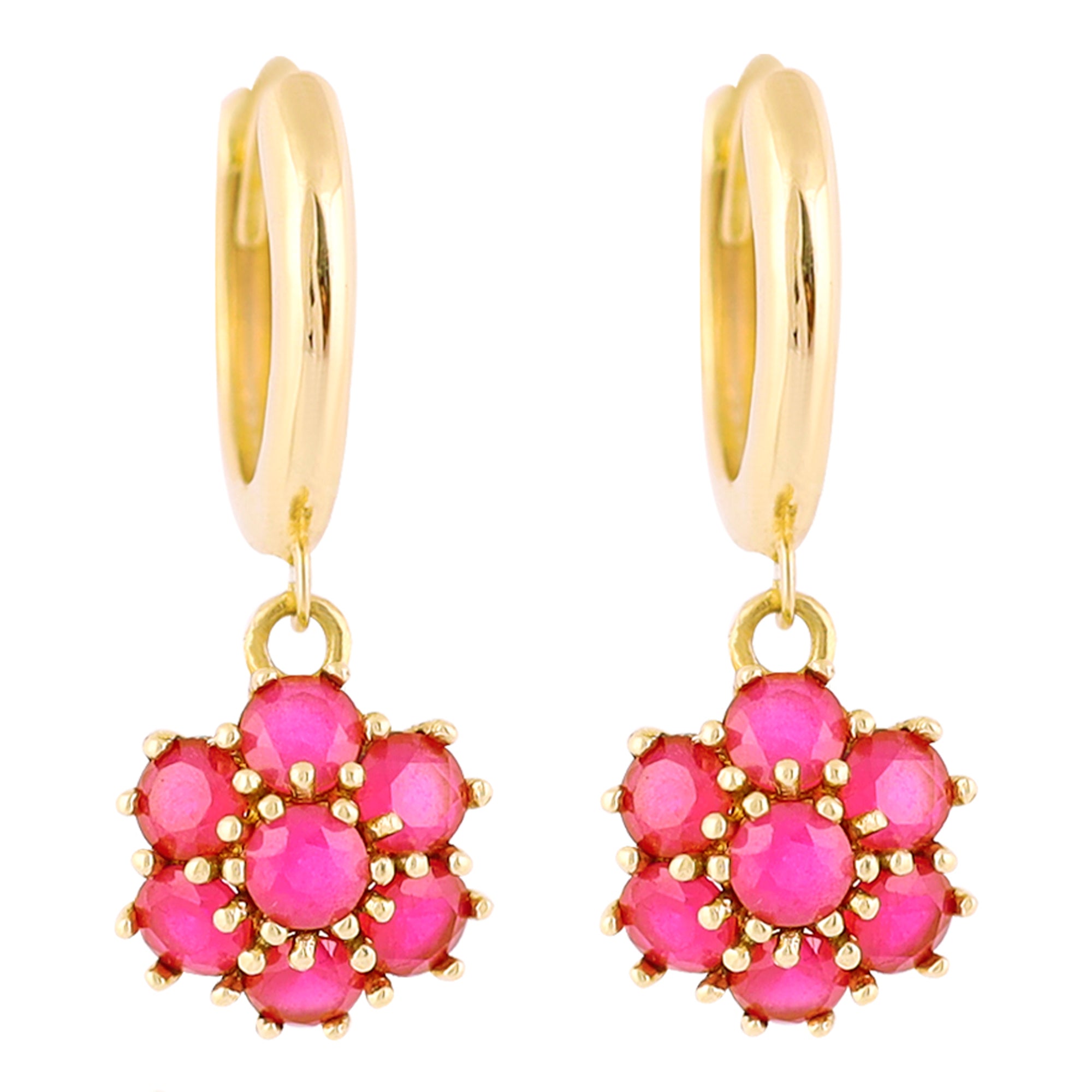 14k Gold | Emerald Hexagon Flower Dangle Earrings