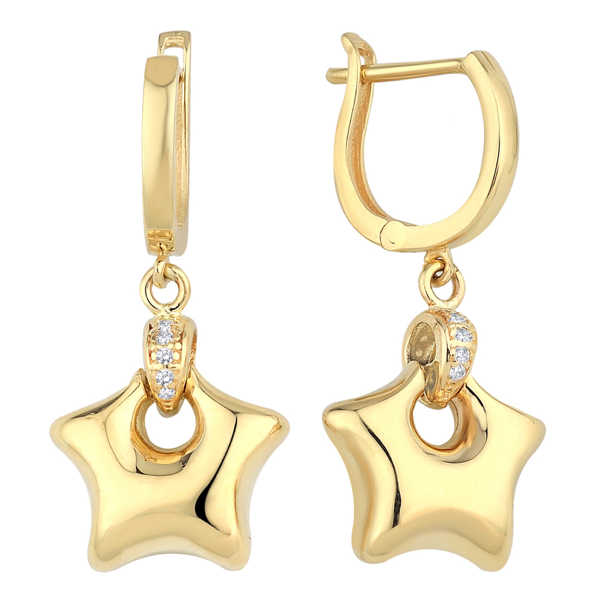 14k Gold | Puffy Star Dangle Earrings