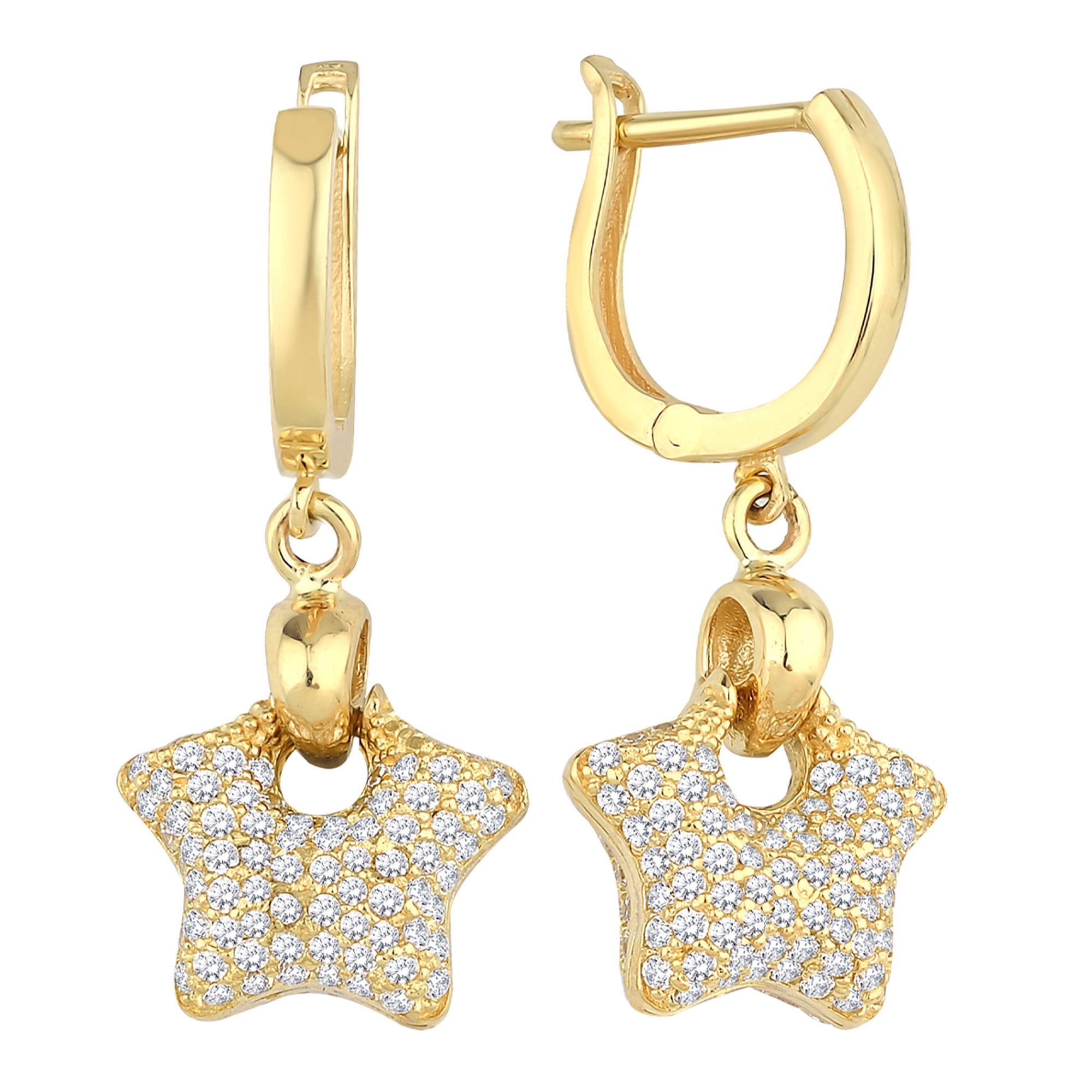 14k Gold | Star Padlock Dangle Earrings