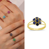 Sapphire Hexagon Flower Ring