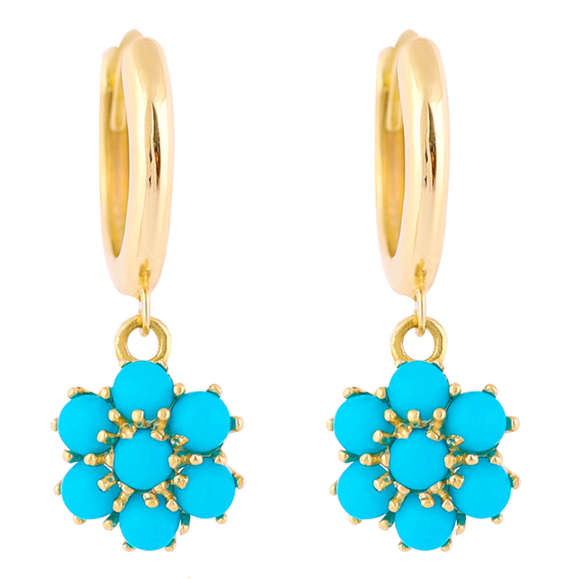 14k Gold | Emerald Hexagon Flower Dangle Earrings